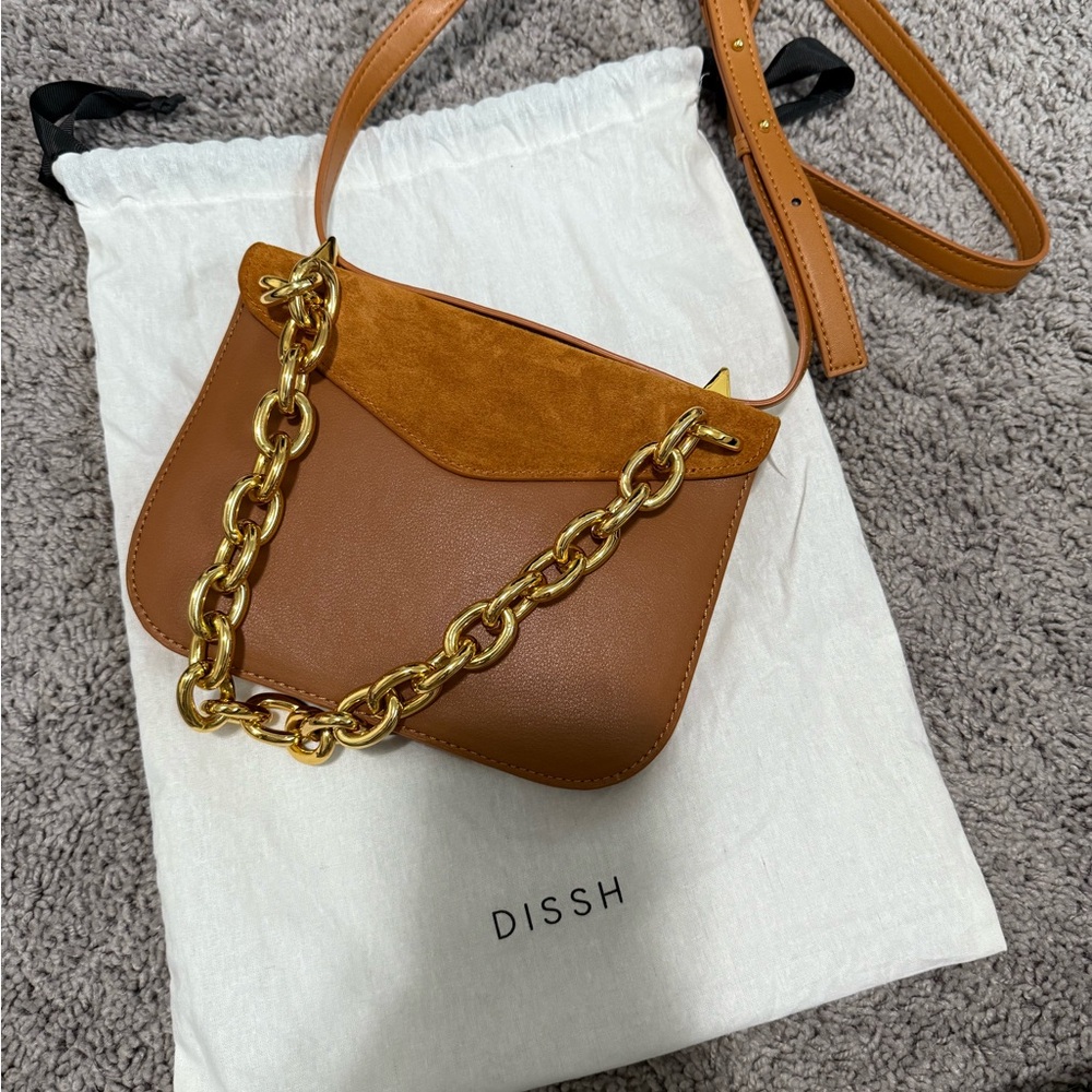 DISSH Brown Crossbody Bag with Gold Chain